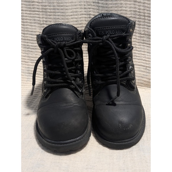 U S Polo Assn Owen High Black Leather Lace Up Boots Kids Size 11 M - Picture 2 of 8